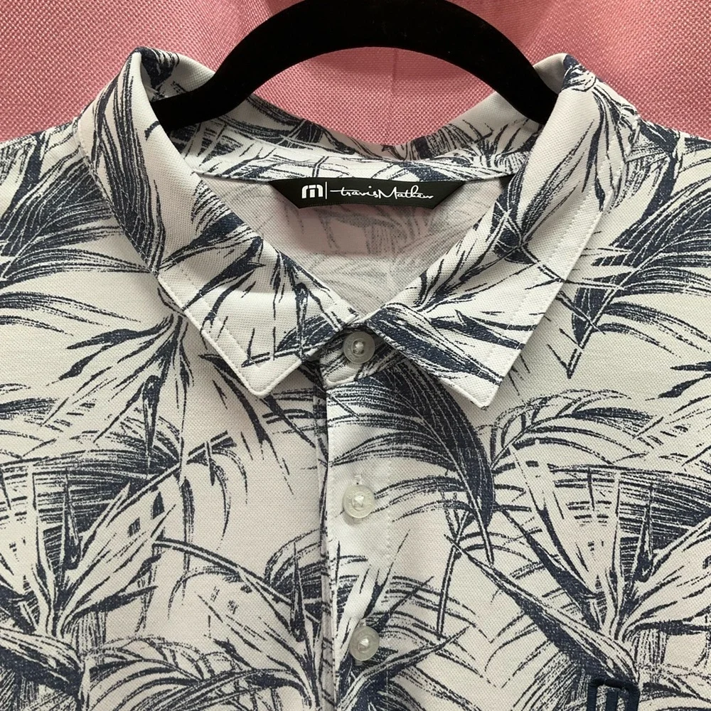 NWOT Travis Mathew Golf Polo Palm Tree Print Sz XXL - Picture 2 of 3